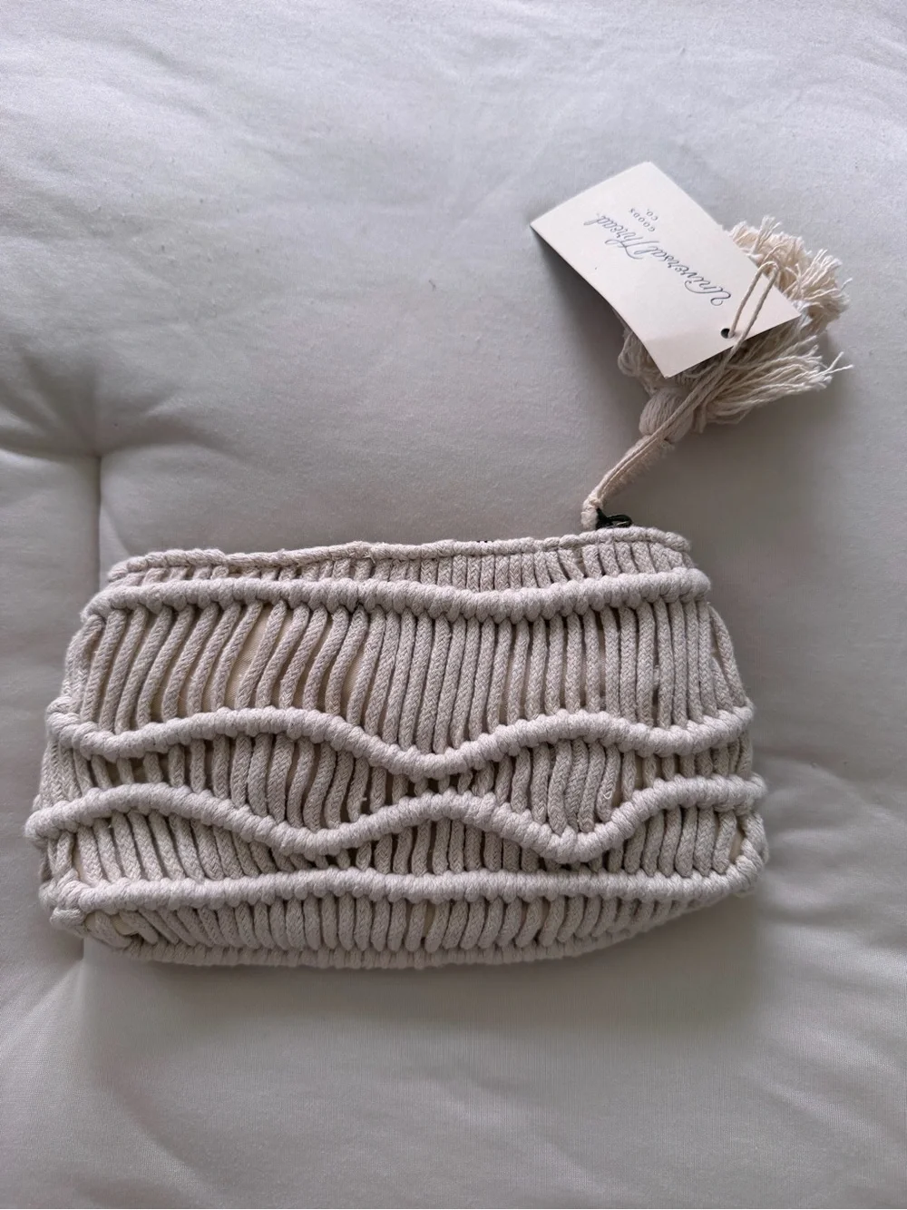 Universal Thread Cream Woven Cotton Clutch with Tassel